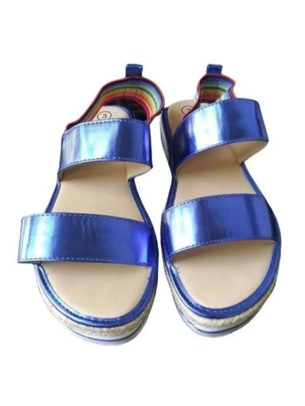 Cat & Jack Girls Size 3 Sandals Espadrille Platform Slide Rainbow Strap Open Toe